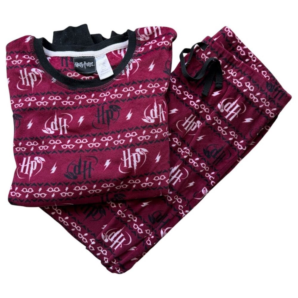 Harry Potter Briefly Stated Fleece Pajama Set Maroon Burgundy Fair Isle Sz Small
